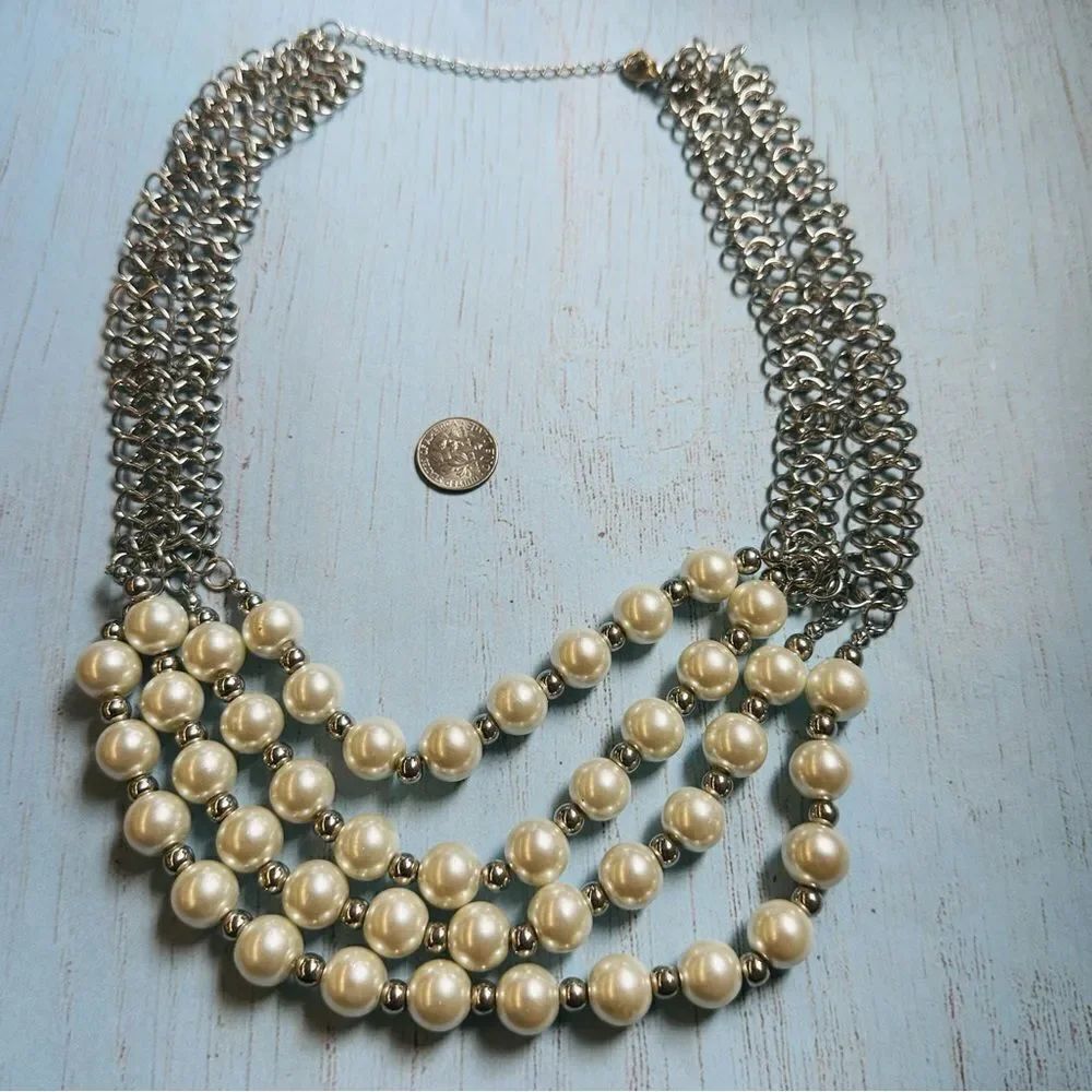 Silver Mesh‎ 4 Strand Pearl Necklace